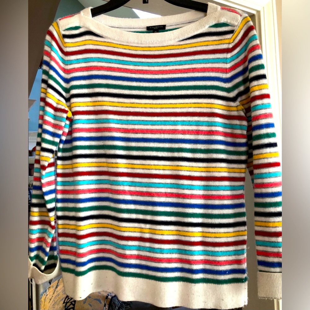 TALBOT'S Multi Colored Horizontal Stripes Sweater Nylon & Lambs Wool Size Sp - Picture 1 of 2